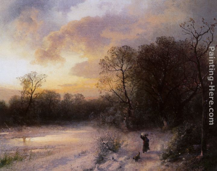 Daybreak on a Snowy Morning painting - Herman Herzog Daybreak on a Snowy Morning art painting